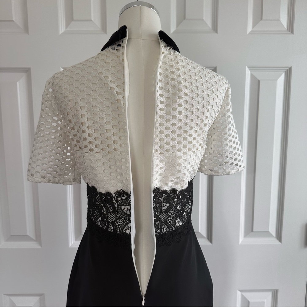 Zara As Seen on TV Black White Lace Crochet Cutout Sheath Dress Mock Neck Size S - Picture 8 of 13